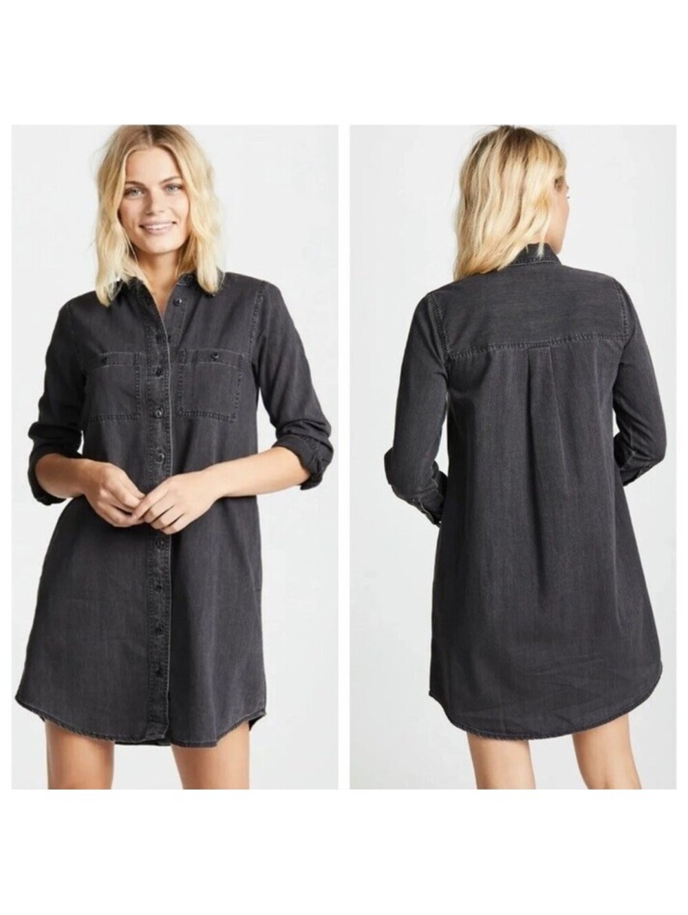 Madewell Black Denim Shirtdress Size Large Colton Wash Gray Pockes Button Down